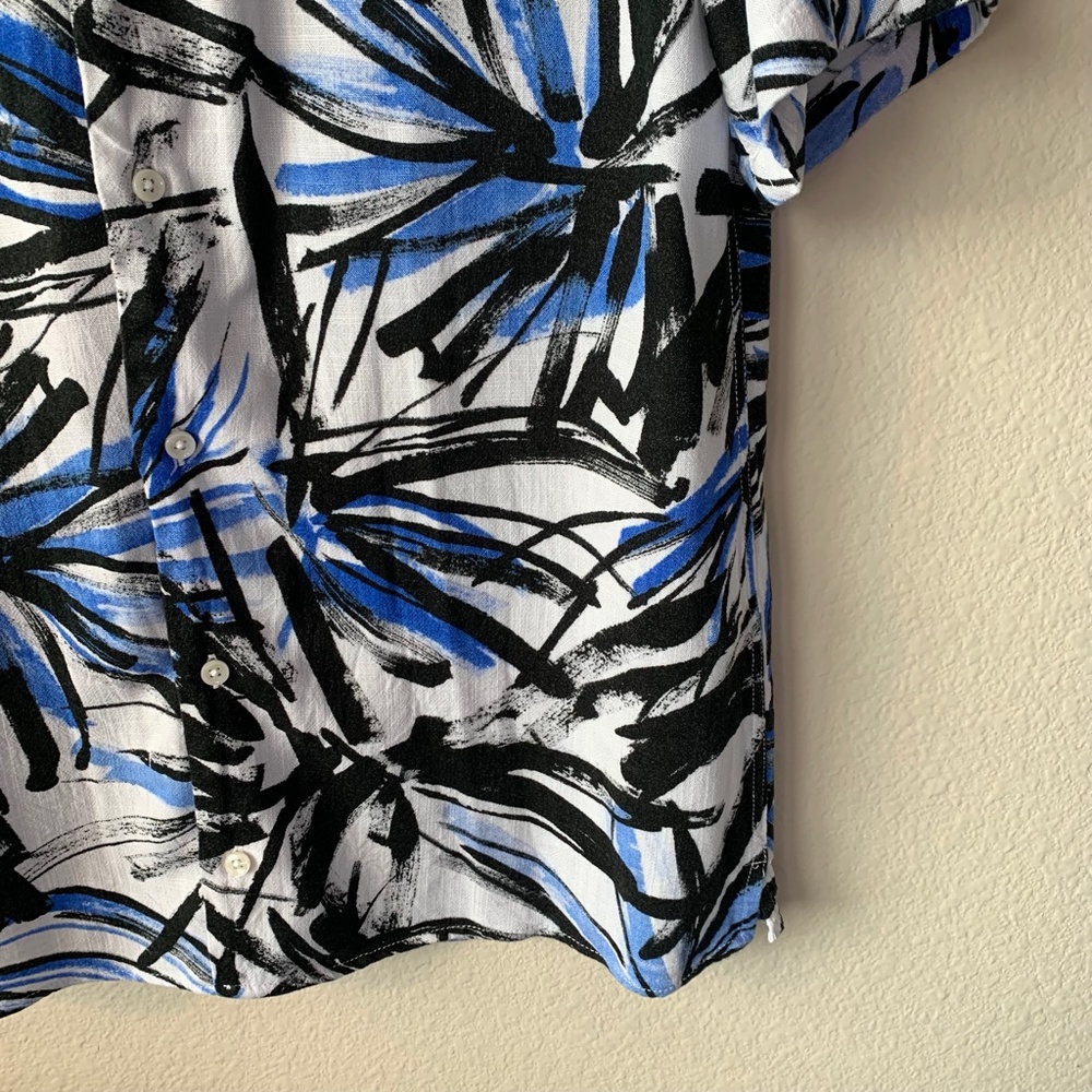 Zara Relaxed Fit Short Sleeve Button-Up Shirt   Blue and Black Palm Print Size S - Picture 5 of 15
